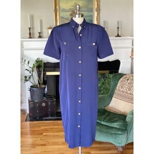 Vintage Ms Chaus 70s Silky Shirt Dress with Gold Penny Buttons, size M 10 P